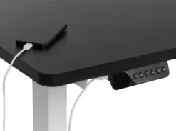 Elektrisk justerbart hjørneskrivebord DESTINES Sort/hvid 160 cm 109 cm Højrevendt
