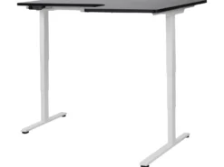 Elektrisk justerbart hjørneskrivebord DESTINES Sort/hvid 160 cm 109 cm Højrevendt