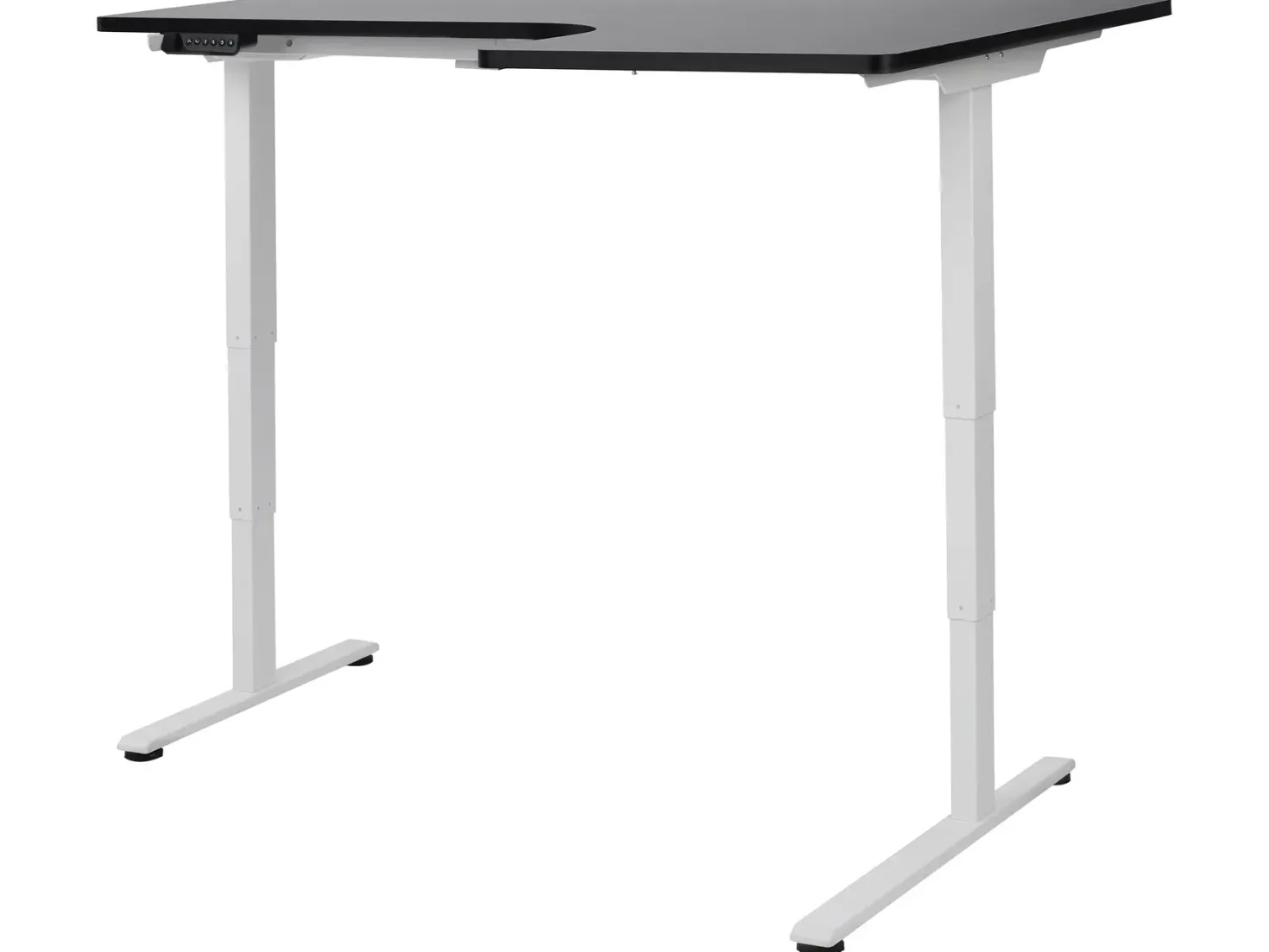 Elektrisk justerbart hjørneskrivebord DESTINES Sort/hvid 160 cm 109 cm Højrevendt
