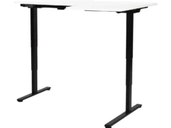 Elektrisk justerbart hjørneskrivebord DESTINES Hvid/sort 160 cm 109 cm Højrevendt