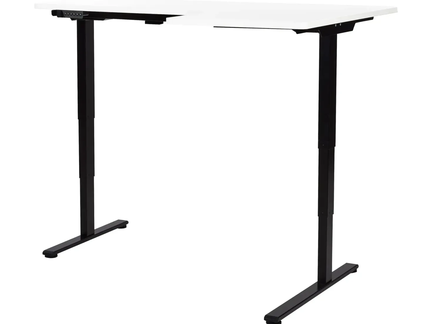 Elektrisk justerbart hjørneskrivebord DESTINES Hvid/sort 160 cm 109 cm Højrevendt