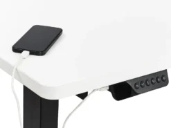 Elektrisk justerbart hjørneskrivebord DESTINES Hvid/sort 160 cm 109 cm Højrevendt