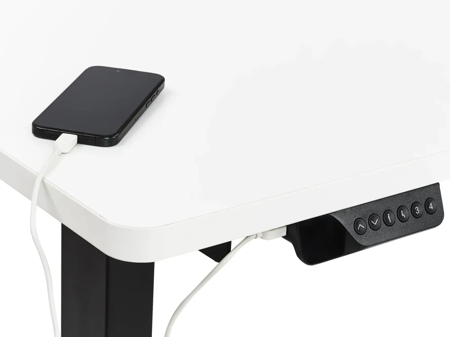 Elektrisk justerbart hjørneskrivebord DESTINES Hvid/sort 160 cm 109 cm Højrevendt