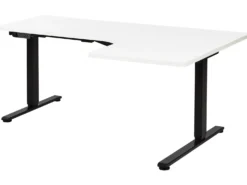 Elektrisk justerbart hjørneskrivebord DESTINES Hvid/sort 160 cm 109 cm Højrevendt