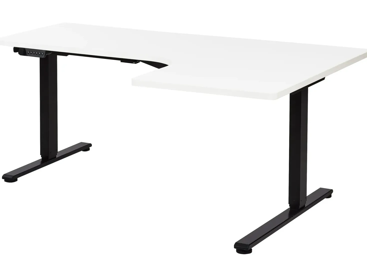 Elektrisk justerbart hjørneskrivebord DESTINES Hvid/sort 160 cm 109 cm Højrevendt