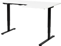 Elektrisk justerbart hjørneskrivebord DESTINES Hvid/sort 160 cm 109 cm Højrevendt