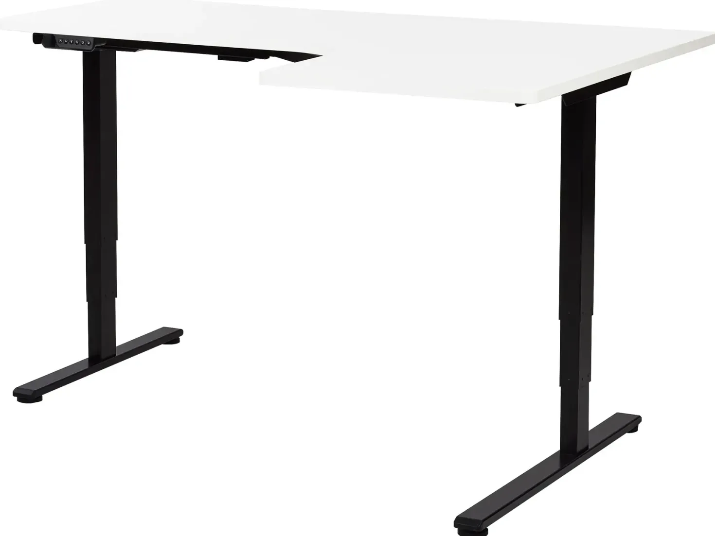 Elektrisk justerbart hjørneskrivebord DESTINES Hvid/sort 160 cm 109 cm Højrevendt