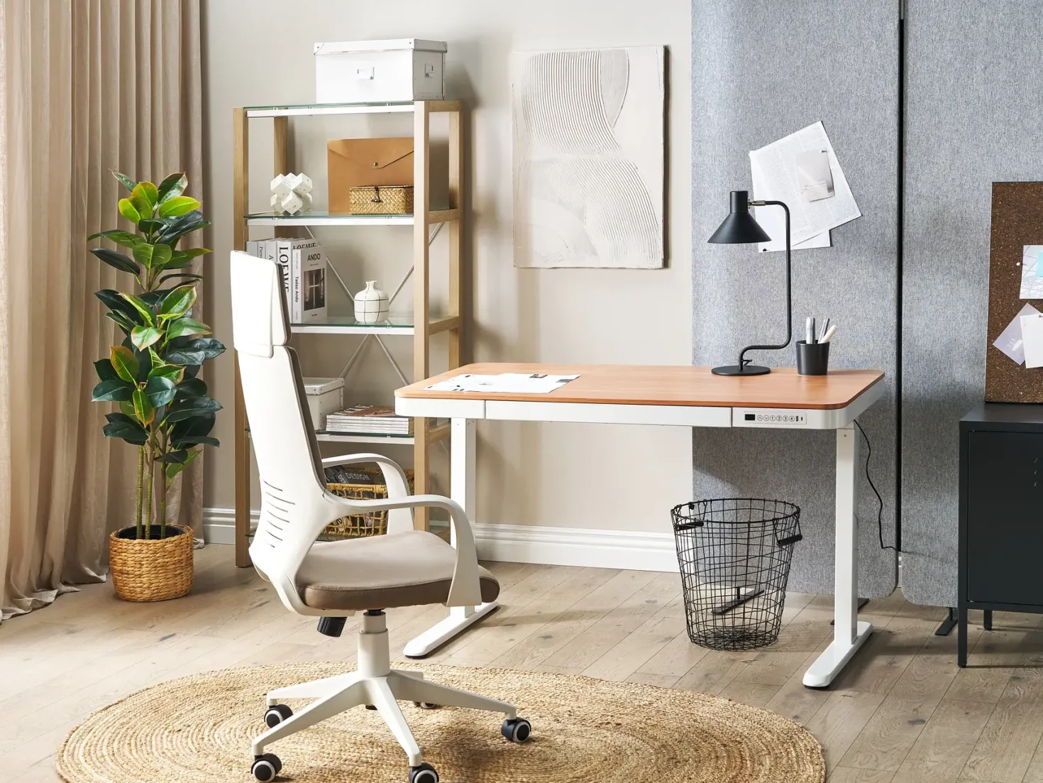 Elektrisk justerbart hæve sænkebord KENLY Brun/hvid 120 cm 60 cm med USB-port