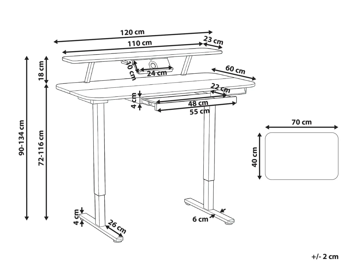Elektrisk justerbart hæve sænkebord WILBANKS Brun/sort 120 cm 60 cm med USB-port