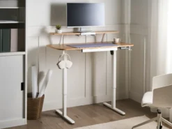 Elektrisk justerbart hæve sænkebord WILBANKS Lysebrun/hvid 120 cm 60 cm med USB-port