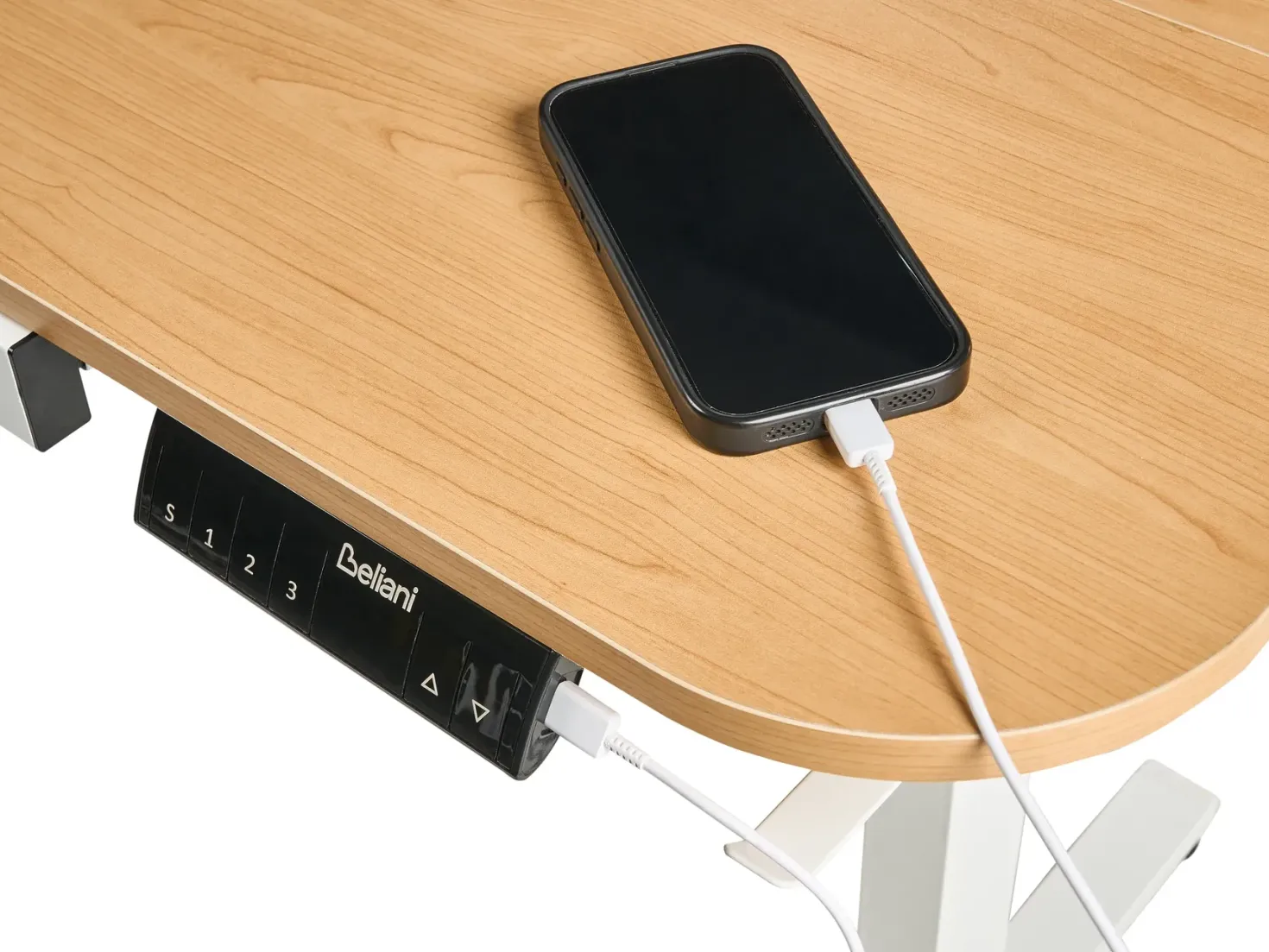 Elektrisk justerbart hæve sænkebord WILBANKS Lysebrun/hvid 120 cm 60 cm med USB-port