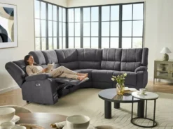 Elektrisk recliner hjørnesofa 5 personers ROKKE Mørkegrå med USB-port Venstrevendt