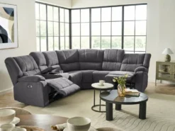 Elektrisk recliner hjørnesofa 5 personers ROKKE Mørkegrå med USB-port Venstrevendt