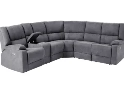 Elektrisk recliner hjørnesofa 5 personers ROKKE Mørkegrå med USB-port Venstrevendt