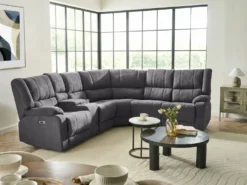 Elektrisk recliner hjørnesofa 5 personers ROKKE Mørkegrå med USB-port Venstrevendt