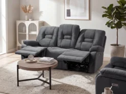 Elektrisk recliner sofa 3 personers BERGEN Velour Mørkegrå