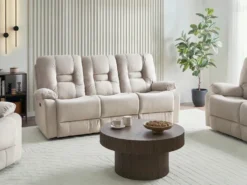 Elektrisk recliner sofa 3 personers BERGEN Velour Lys Beige med USB-port