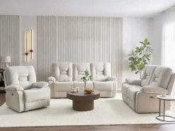 Elektrisk recliner stol BERGEN Inkl. fodstøtte Velour Lys Beige