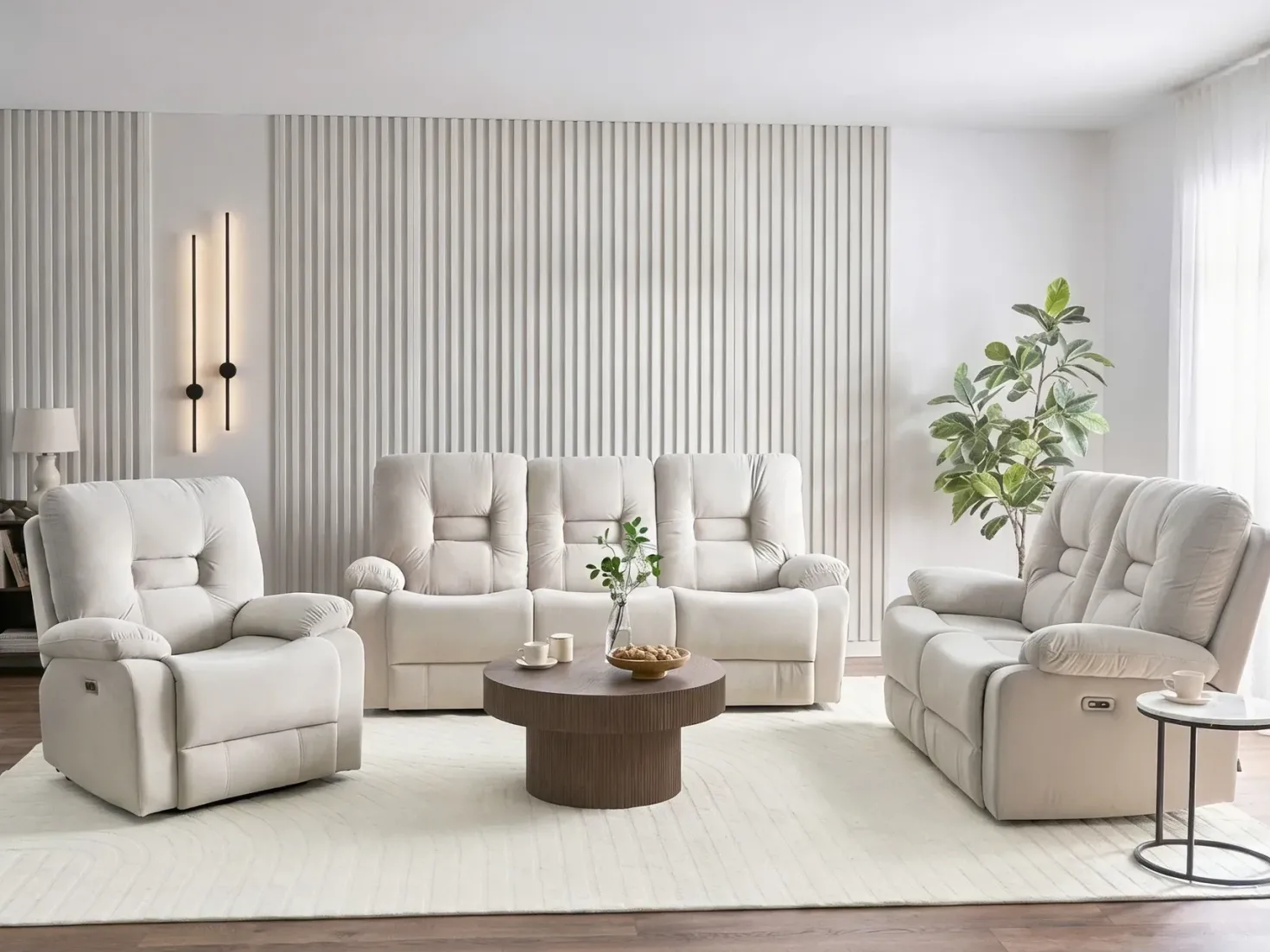 Elektrisk recliner stol BERGEN Inkl. fodstøtte Velour Lys Beige
