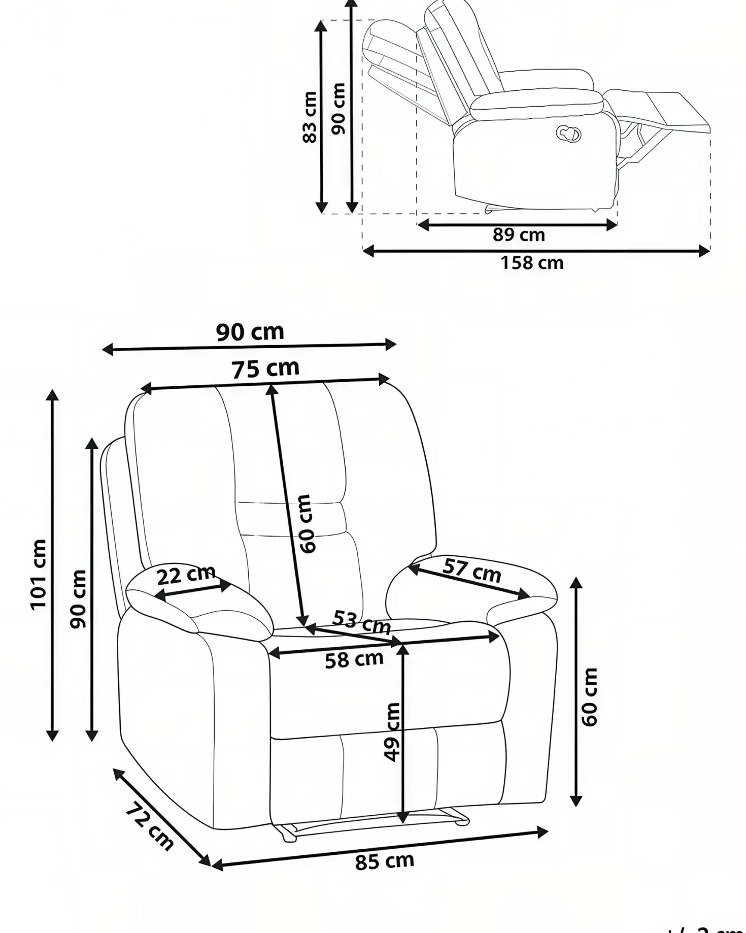Elektrisk recliner stol BERGEN Inkl. fodstøtte Velour Lys Beige