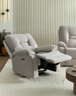 Elektrisk recliner stol BERGEN Inkl. fodstøtte Velour Lys Beige