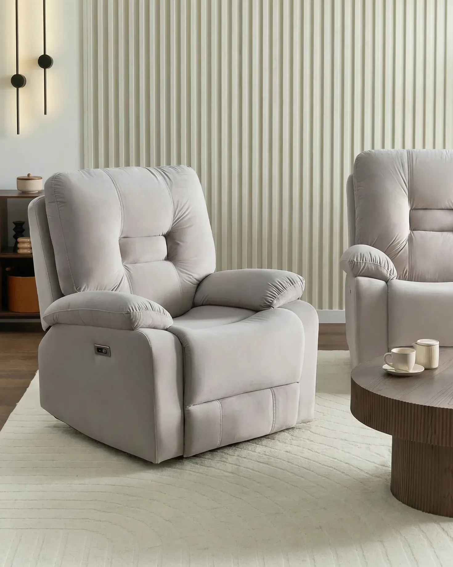 Elektrisk recliner stol BERGEN Inkl. fodstøtte Velour Lys Beige