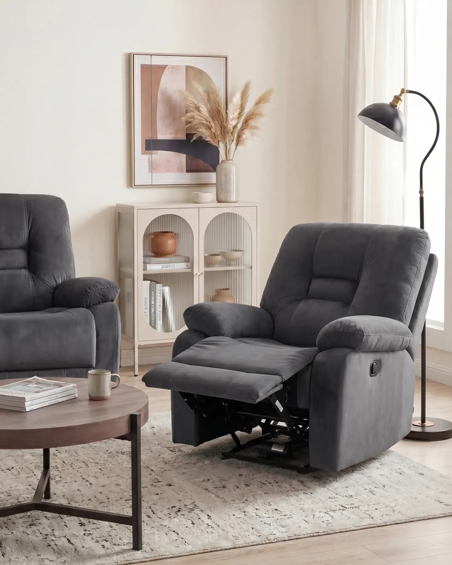 Elektrisk recliner stol BERGEN Velour Mørkegrå
