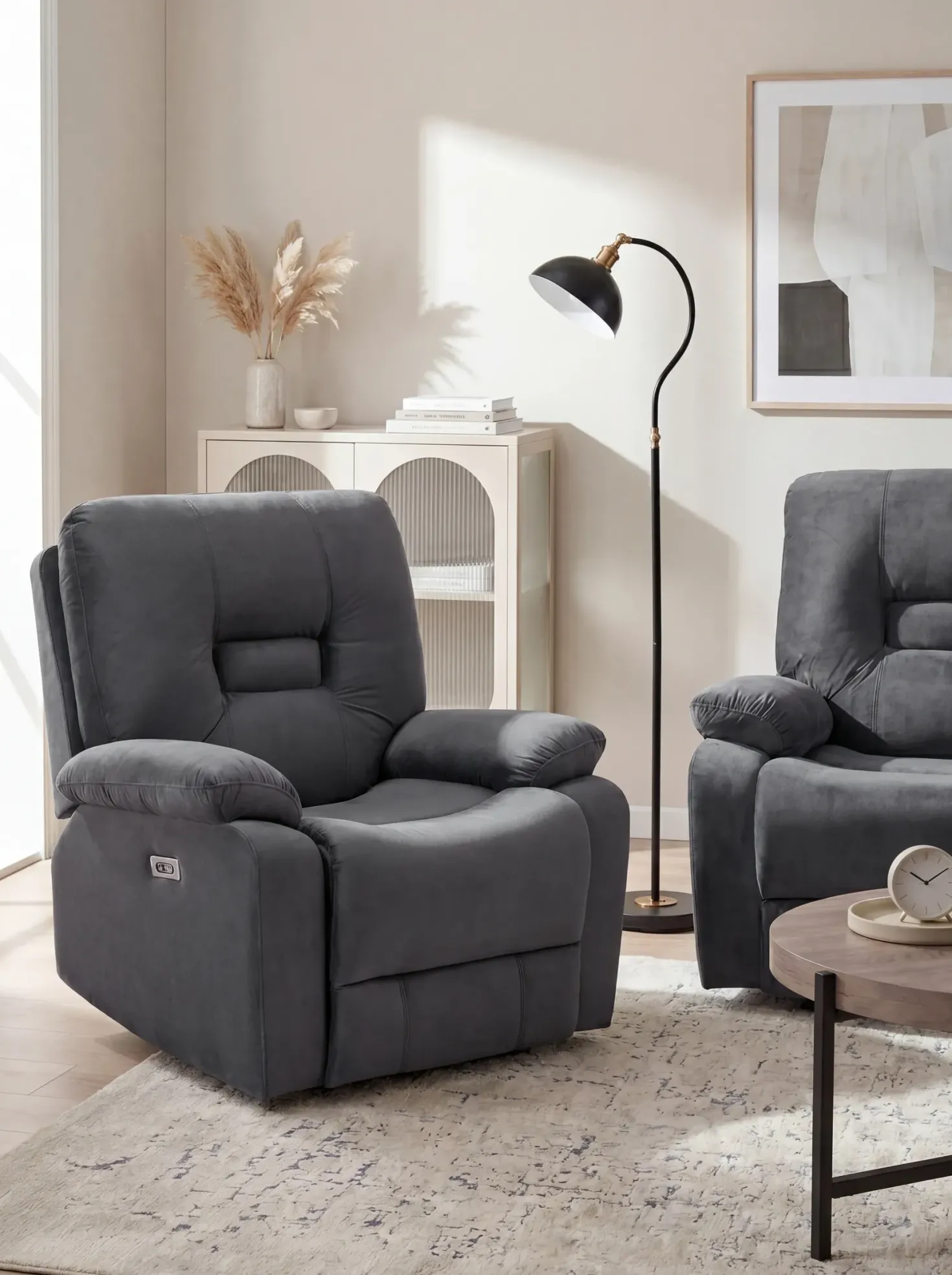 Elektrisk recliner stol BERGEN Velour Mørkegrå