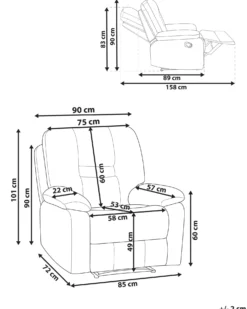Elektrisk recliner stol BERGEN Velour Mørkegrå