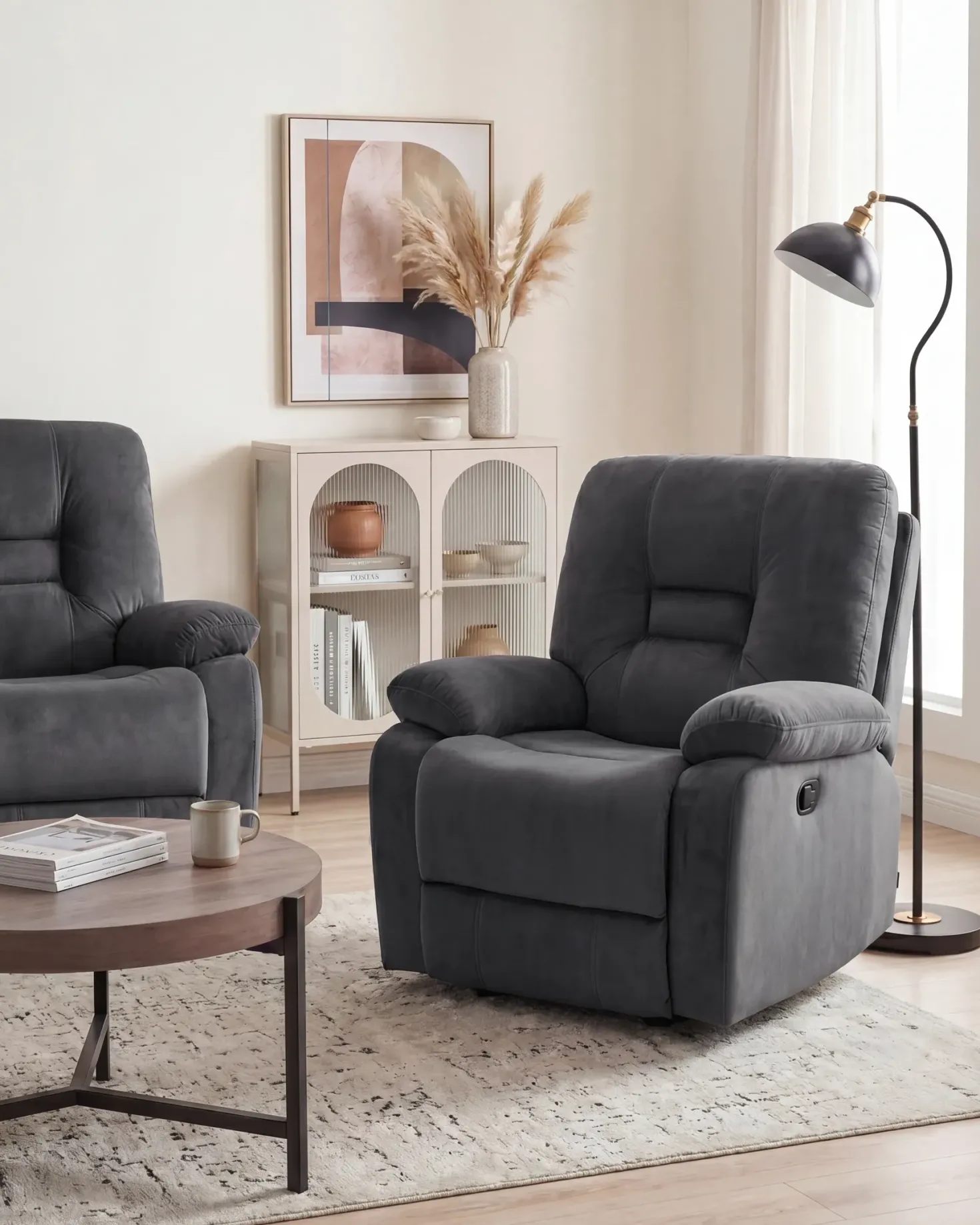 Elektrisk recliner stol BERGEN Velour Mørkegrå