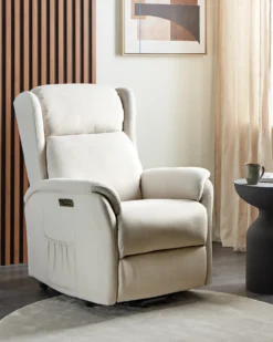 Elektrisk recliner stol ELEGY Inkl. fodstøtte Velour Lys Beige