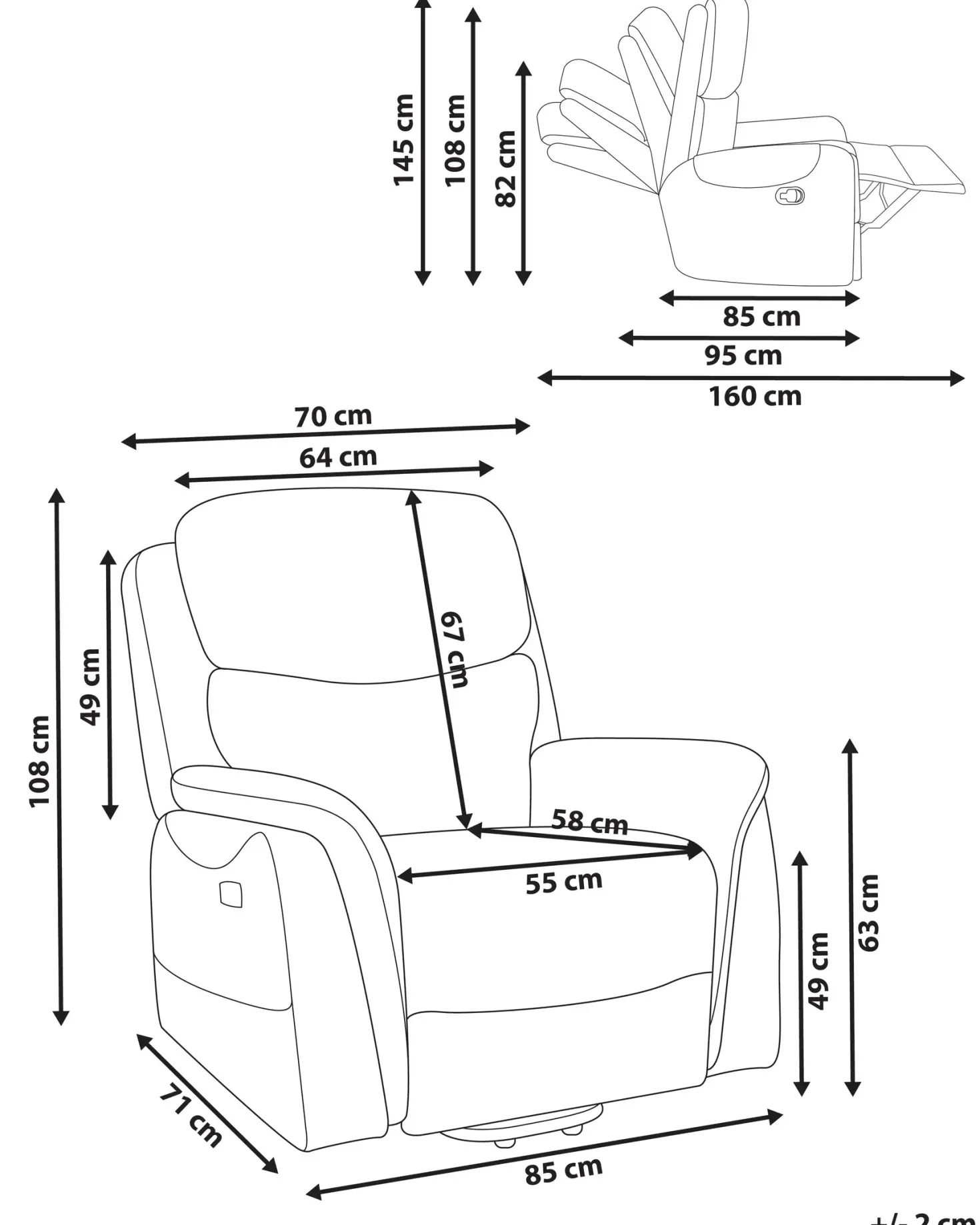 Elektrisk recliner stol GLORIE massagefunktion Kunstlæder Brun