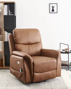 Elektrisk recliner stol GLORIE massagefunktion Kunstlæder Brun