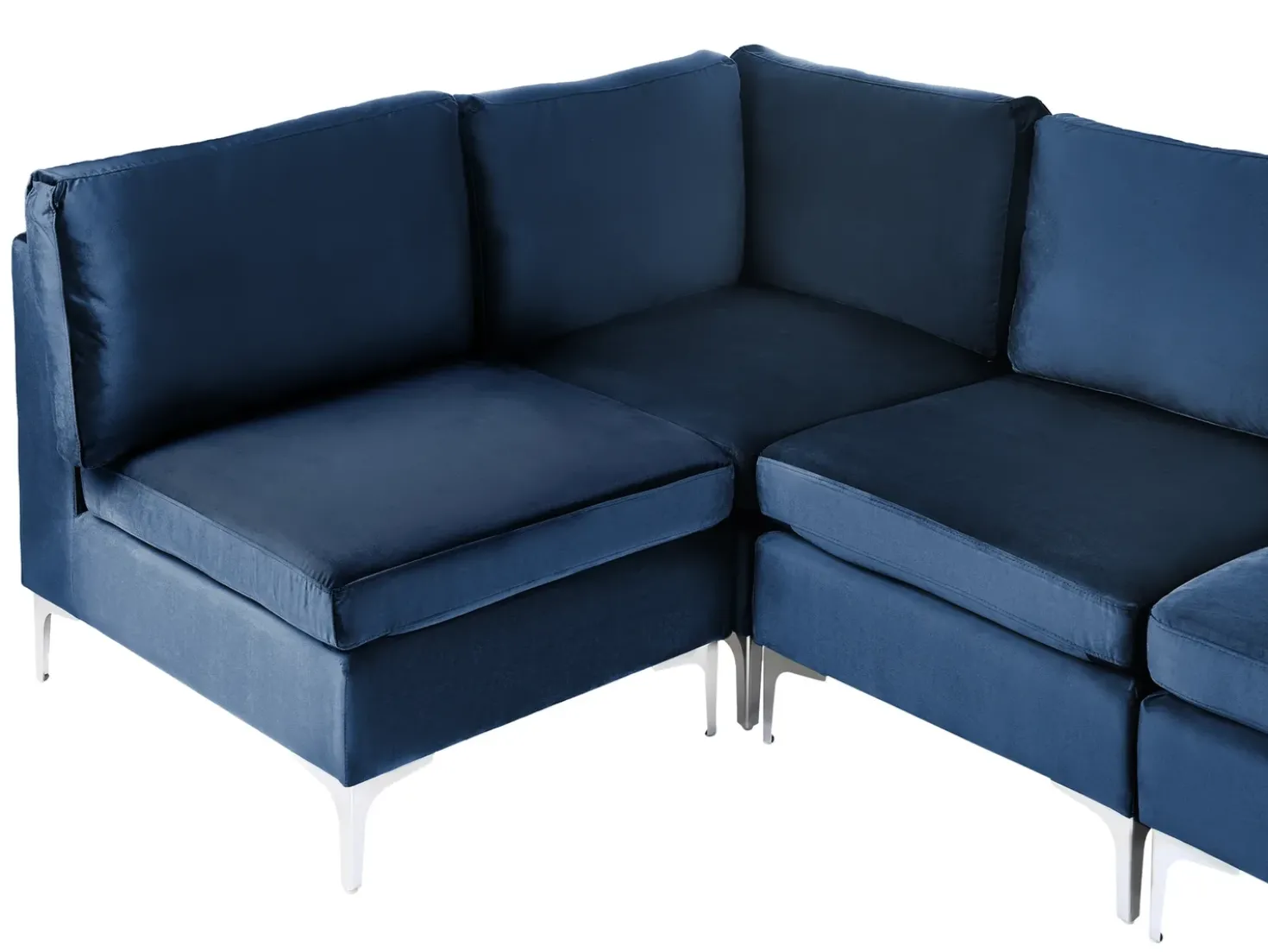 EVJA 4 personers Hjørnesofa modul Højrevendt Navy Blå Velour med fodskammel