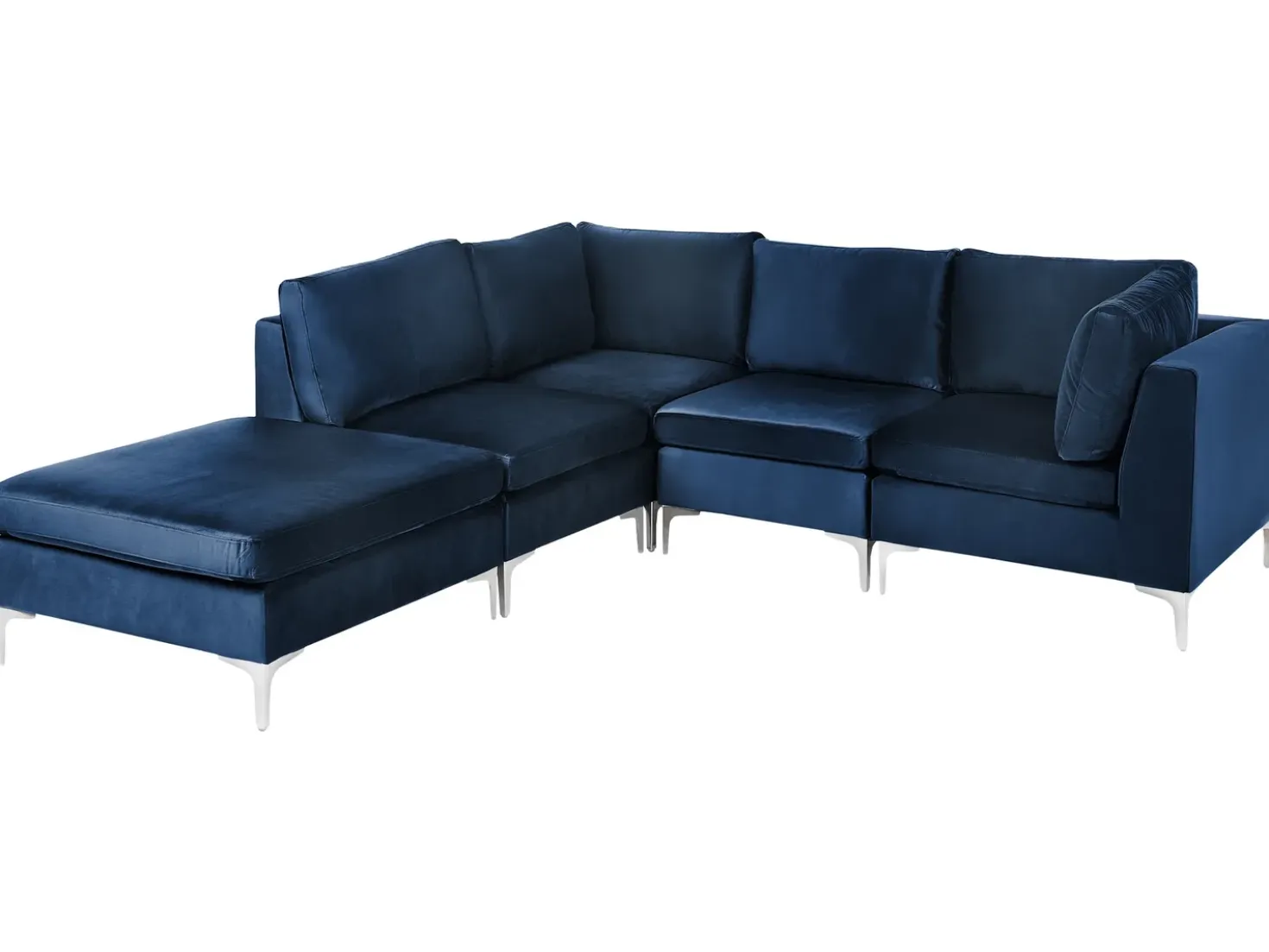EVJA 4 personers Hjørnesofa modul Højrevendt Navy Blå Velour med fodskammel