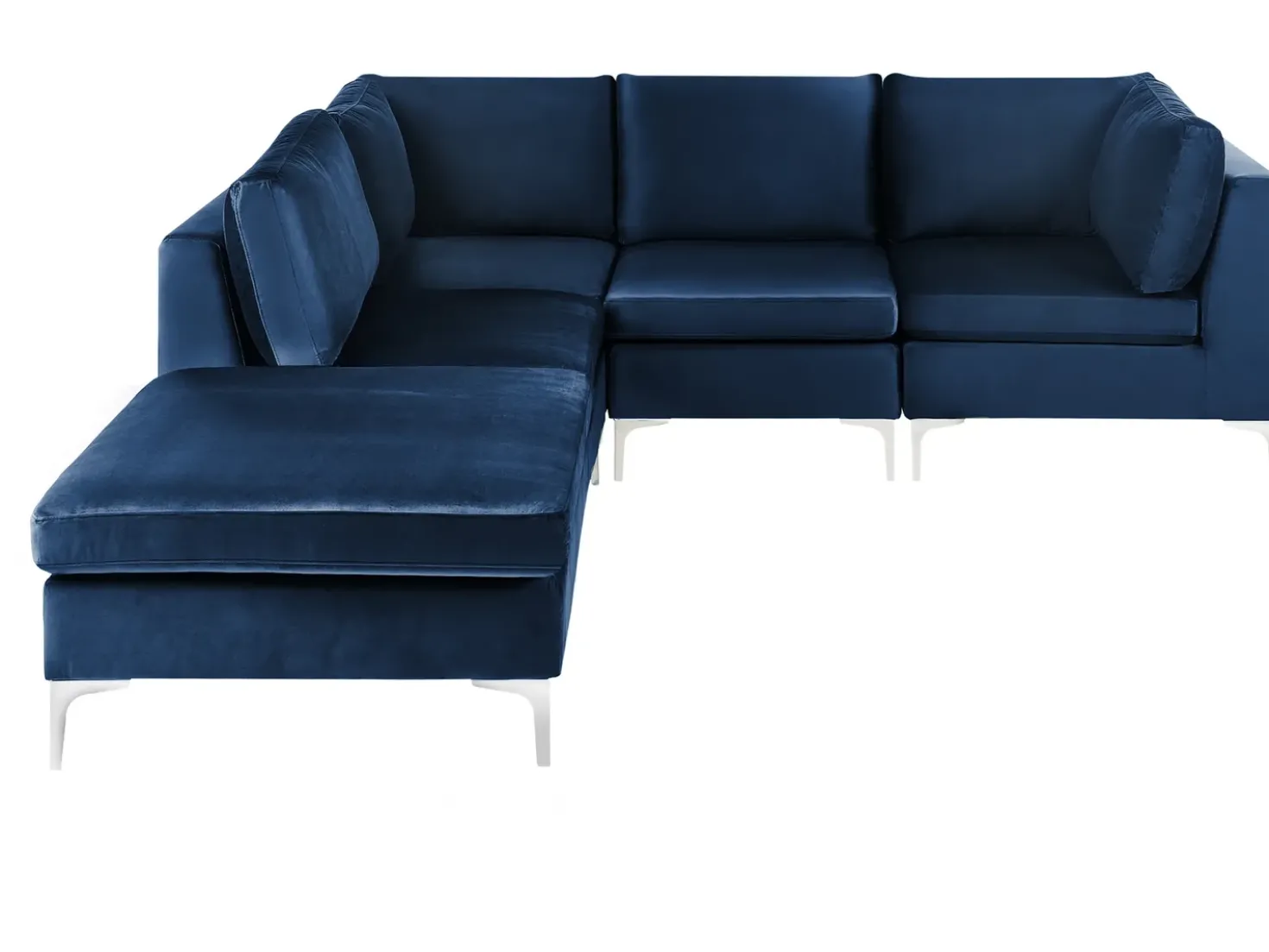 EVJA 4 personers Hjørnesofa modul Højrevendt Navy Blå Velour med fodskammel