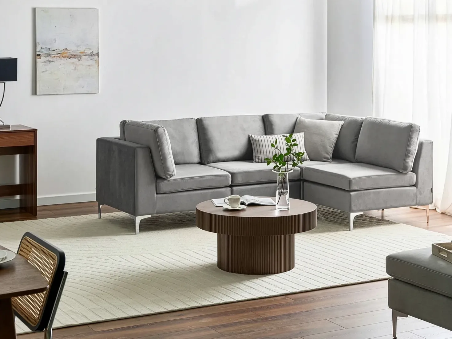 EVJA 4 personers Hjørnesofa modul Venstrevendt Grå Velour