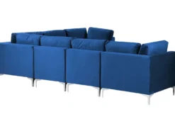 EVJA 6 personers Hjørnesofa modul Venstrevendt Navy Blå Velour med fodskammel