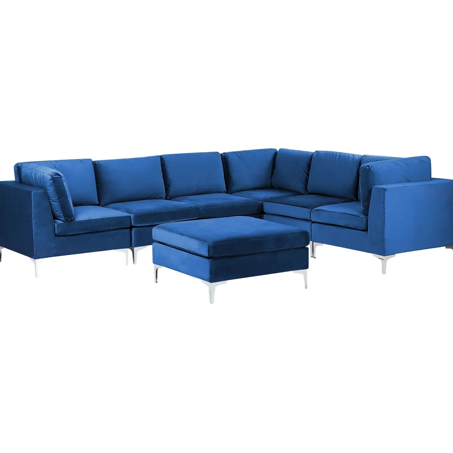 EVJA 6 personers Hjørnesofa modul Venstrevendt Navy Blå Velour med fodskammel