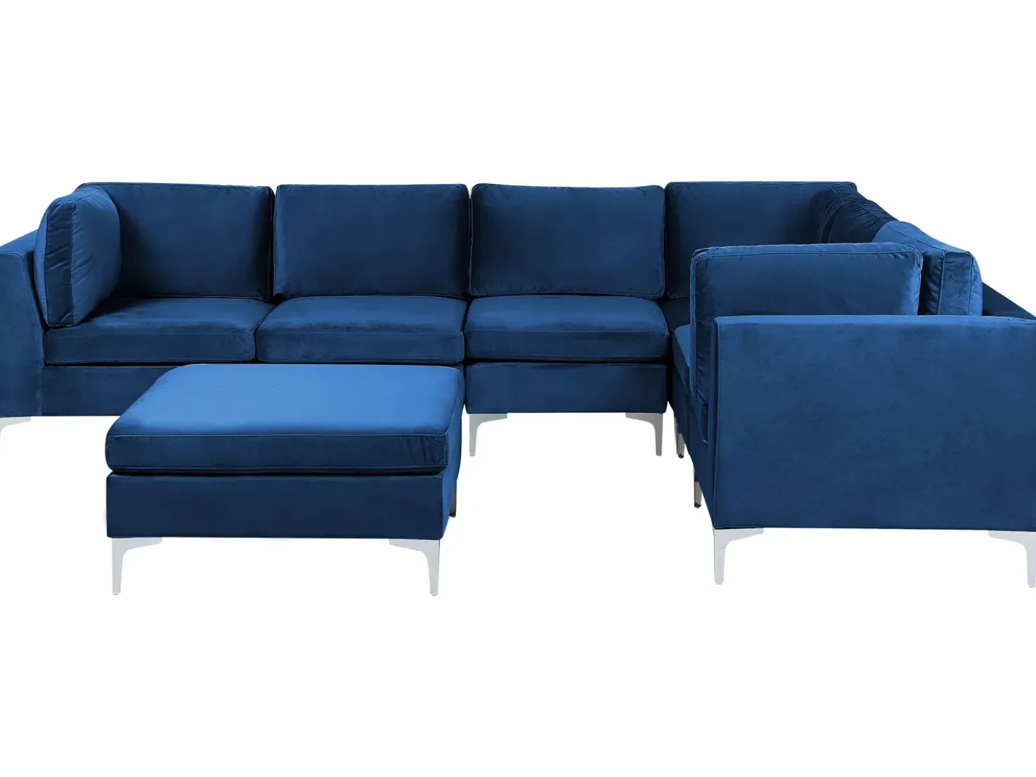 EVJA 6 personers Hjørnesofa modul Venstrevendt Navy Blå Velour med fodskammel