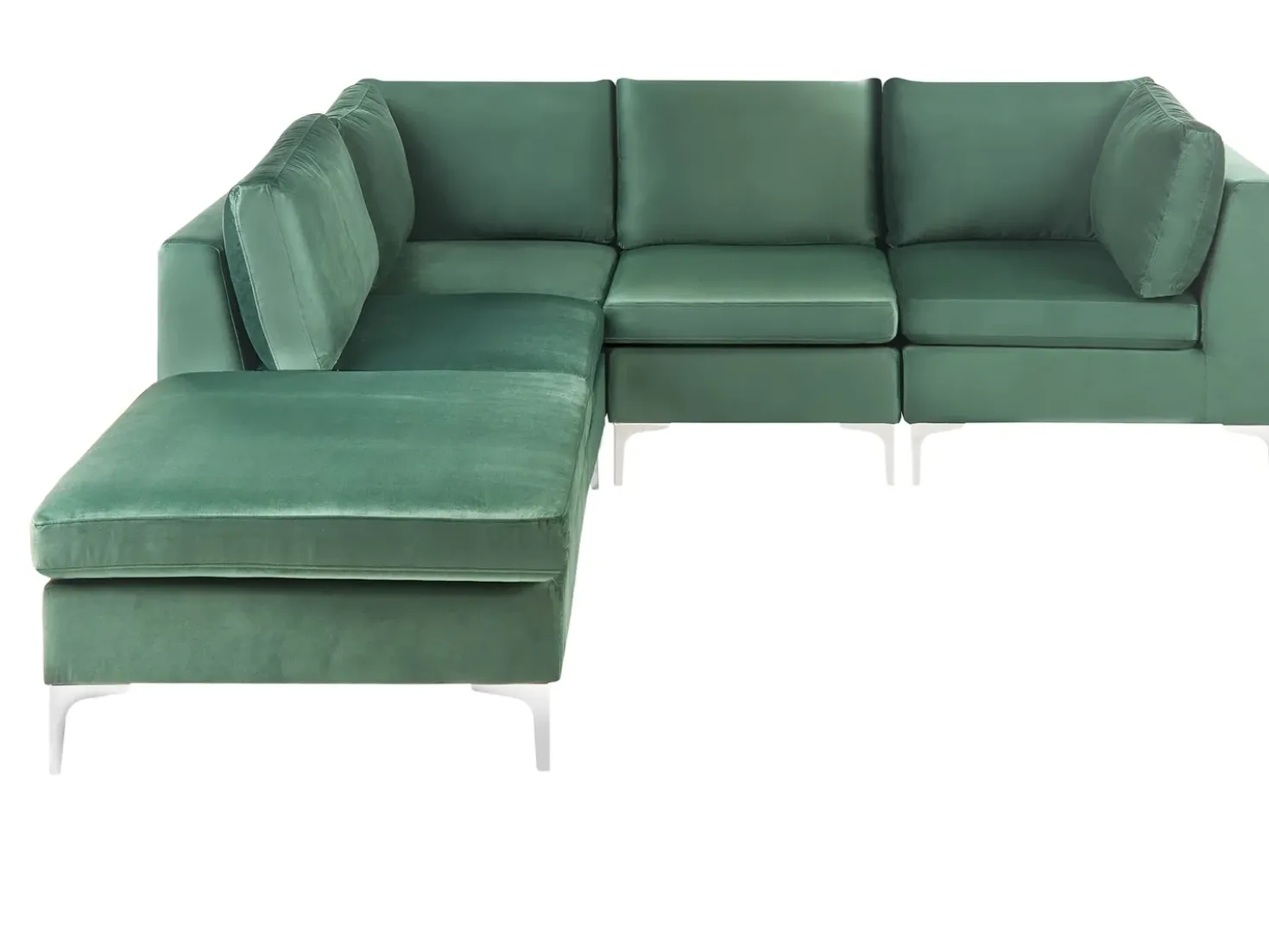 EVJA 4 personers Hjørnesofa modul Højrevendt Grøn Velour med fodskammel