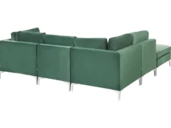 EVJA 4 personers Hjørnesofa modul Højrevendt Grøn Velour med fodskammel