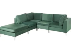 EVJA 4 personers Hjørnesofa modul Højrevendt Grøn Velour med fodskammel