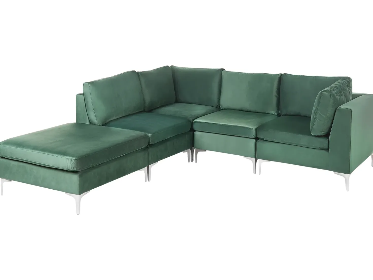EVJA 4 personers Hjørnesofa modul Højrevendt Grøn Velour med fodskammel