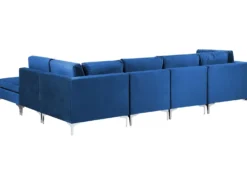 EVJA 5 personers Hjørnesofa modul Venstrevendt Navy Blå Velour med fodskammel