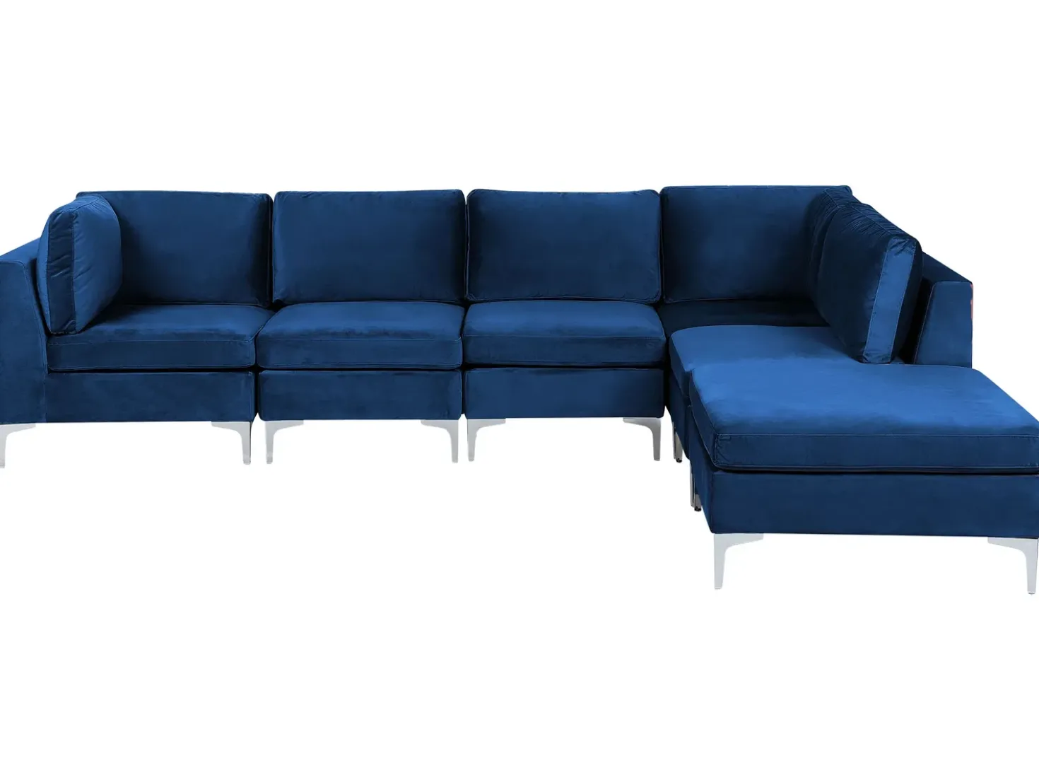 EVJA 5 personers Hjørnesofa modul Venstrevendt Navy Blå Velour med fodskammel