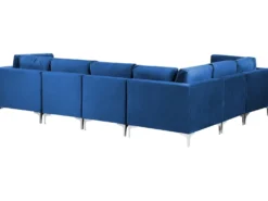 EVJA 6 personers Hjørnesofa modul Højrevendt Navy Blå Velour med fodskammel