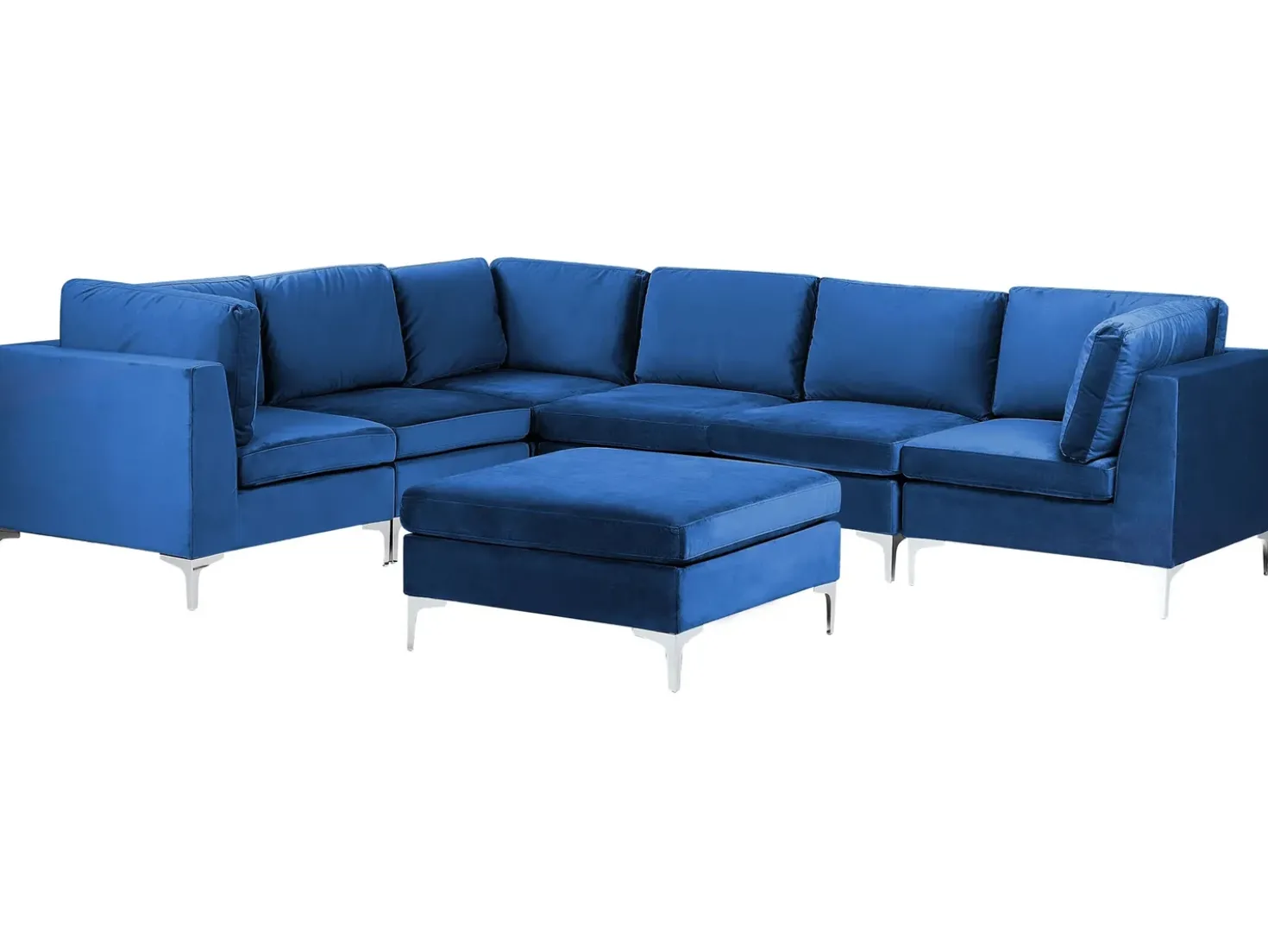EVJA 6 personers Hjørnesofa modul Højrevendt Navy Blå Velour med fodskammel