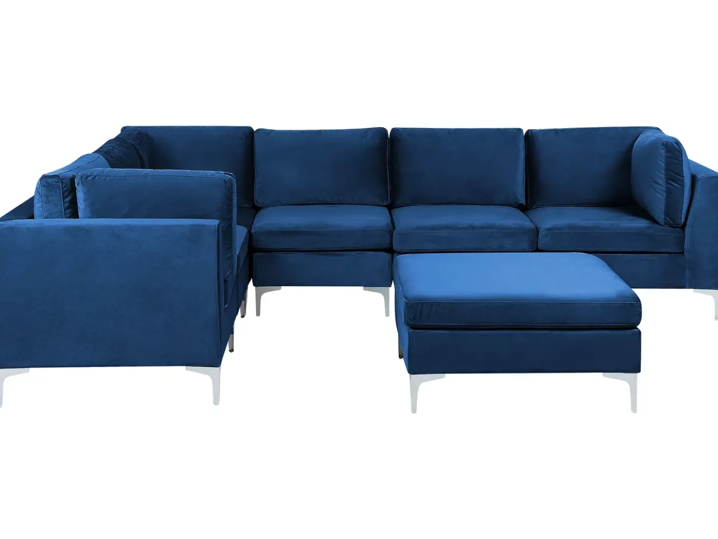 EVJA 6 personers Hjørnesofa modul Højrevendt Navy Blå Velour med fodskammel
