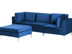 EVJA 3 personers Modulsofa Navy Blå Velour med fodskammel